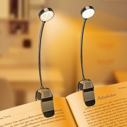 KTEBO 2 Pack Rechargeable Book Light Clip-On Reading