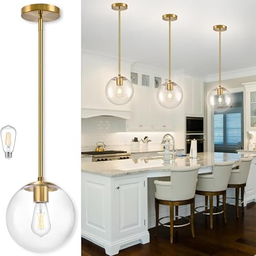 Bagood 10 Inch Globe Pendant Light Gold Brass Finish