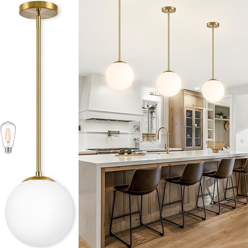 Bagood 10 Inch Globe Pendant Light Gold Mid Century Fixture