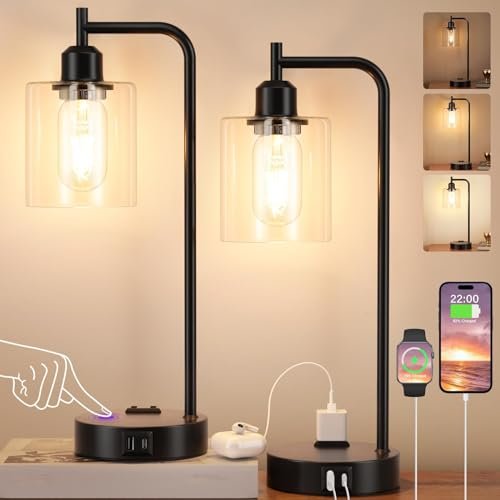 Industrial Touch Lamps for Nightstand Set of 2, 3-Way