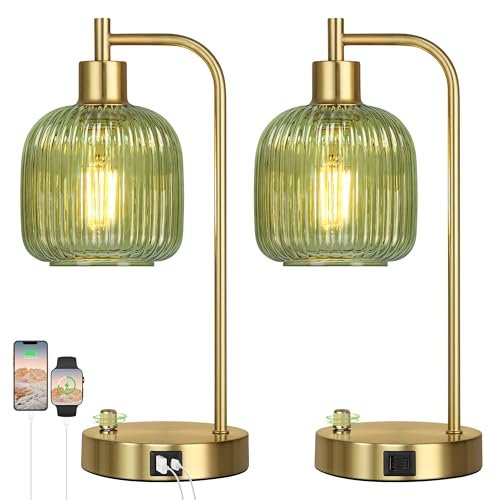 QiMH Industrial Table Lamp for Bedroom Set of 2, Green