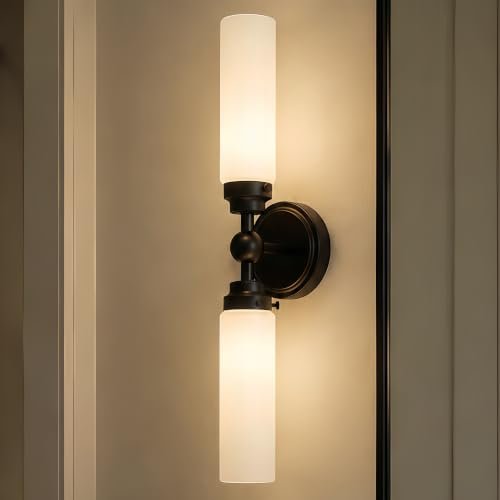 21 Inch Black Double Tube Glass Sconce, Bathroom Vanity...
