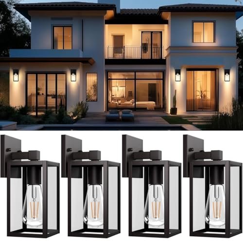 JESENBIL 4 Pack Outdoor Light Fixtures, Black Aluminum...
