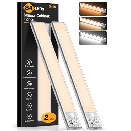 Gritin 10.2inch Under Cabinet Lighting Rechargeable 2 Pack