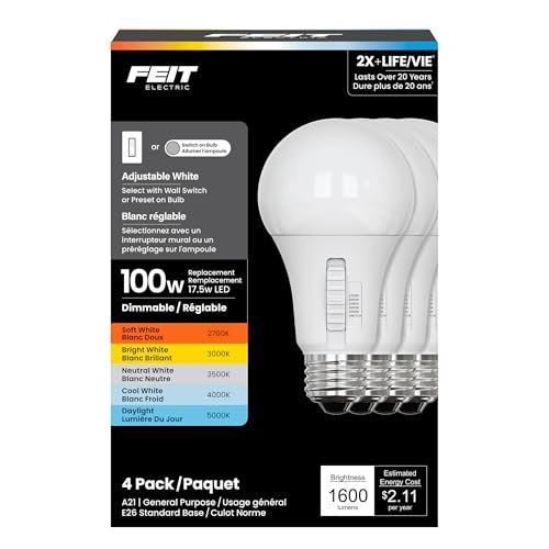 Feit Electric LED Light Bulbs, A21 100W Dimmable 5CCT
