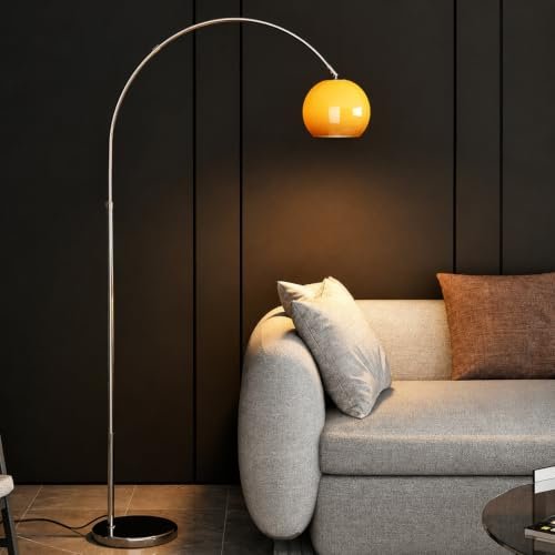 DAHGEO Arc Floor Lamp for Living Room, Orange glass shade