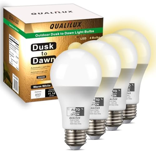 Qualilux Dusk to Dawn A19 LED Light Bulbs, Outdoor 60W