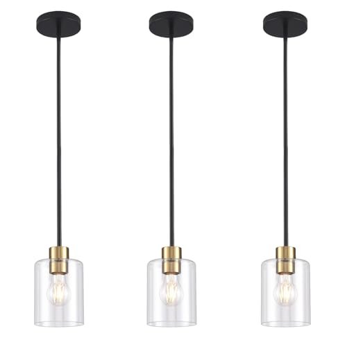 Modern 3 Pack Black Gold Pendant Lights with Clear Glass