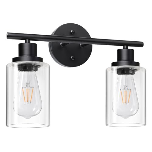 Unicozin 2 Light Vanity Lights, Black Wall Sconce with Clear