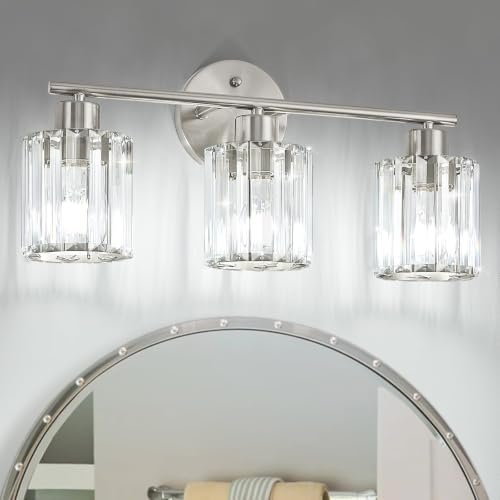 Kvhiiw Modern Brushed Nickel Crystal Bathroom Light...