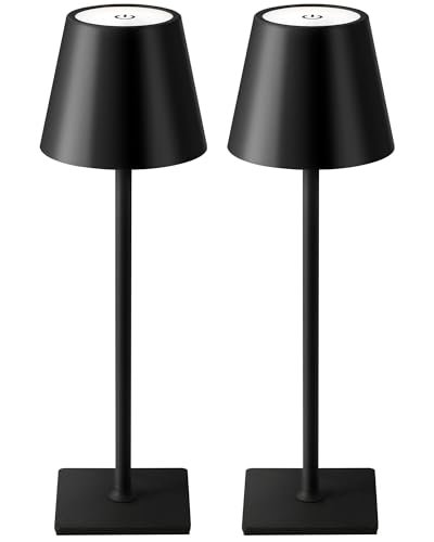 KDG 2 Pack Cordless Black Table Lamps, Rechargeable LED