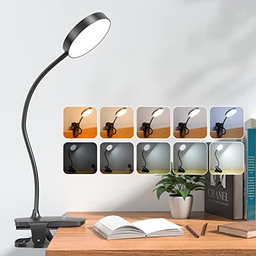 Mubarek Clip on Lamp,5 Brightness+5 Color Clip Rechargeable...