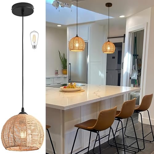 AyshwillDec Mini Hemp Rope Woven Pendant Light Boho fixture