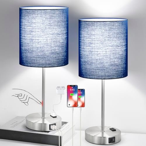 Set of 2 Touch Control Table Lamps with USB &