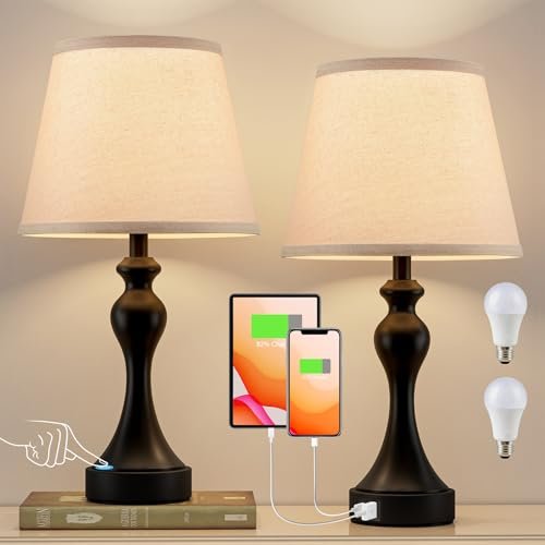 Touch Lamps for Nightstand, 3 Way Dimmable with USB C+A