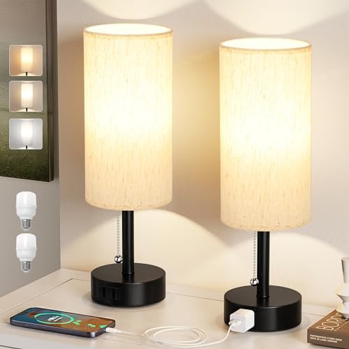 Fenmzee Bedside Table Lamps Set of 2 with Outlet