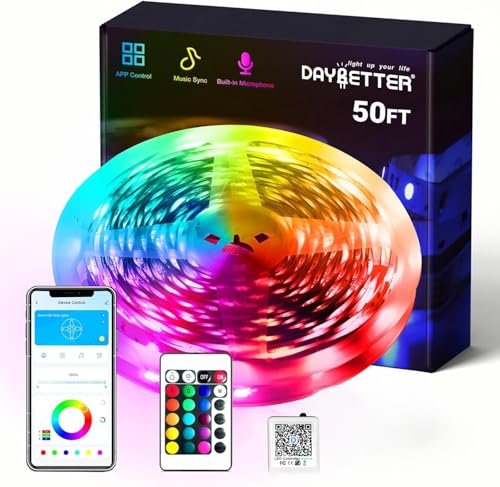 DAYBETTER Smart RGB Led Strip Lights, 50ft for bedroom.