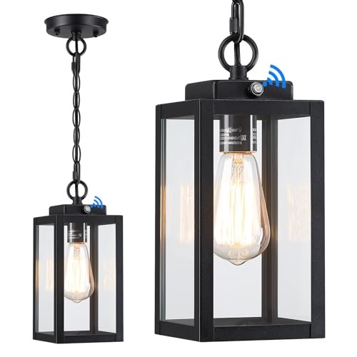 11'' Dusk to Dawn Outdoor Pendant Light, Black Lantern