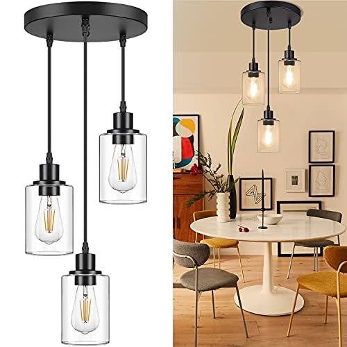 MAXvolador Industrial 3-Light Pendant Light Fixture Clear...