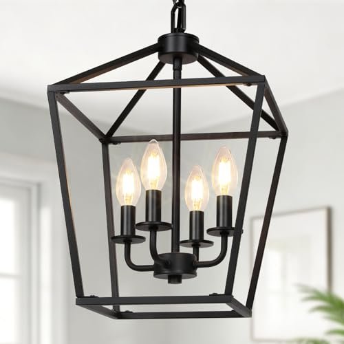 4 Light Chandelier, Industrial Ceiling Light Black Lantern...