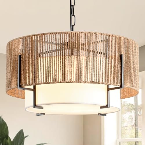SupMaka 4-Light Rattan Chandelier for Dining Room, Boho...