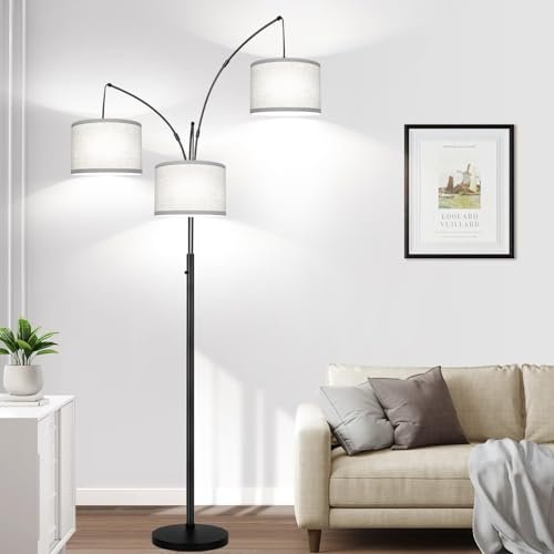 Dimmable Floor Lamp, 3 Lights Black Arc Modern Tree Lamp