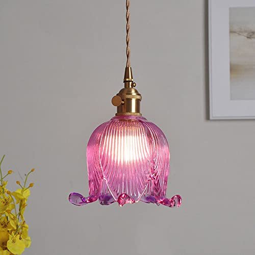 USMJQVZ Nordic Retro Flower Glass Pendant Light Purple Brass