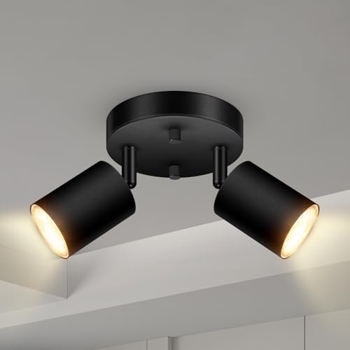 2 Light Track Lighting Fixtures Ceiling, Matte Black Round...