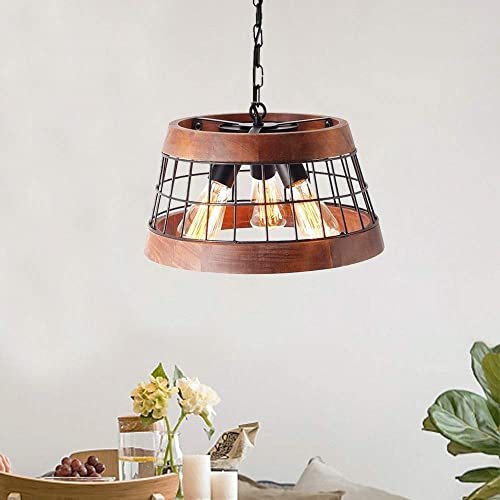 HomeLava Wood Pendant Fxtures Light Metal Chandelier Iron...