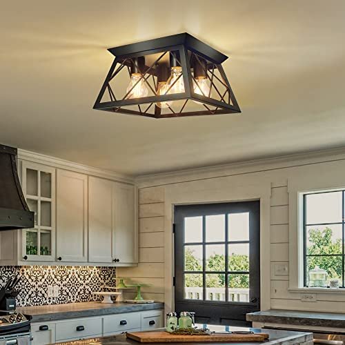 FadimiKoo 4-Light Black Flush Mount Ceiling Light with...