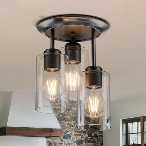 Kalium 3-Lights Semi Flush Mount Ceiling Light Black