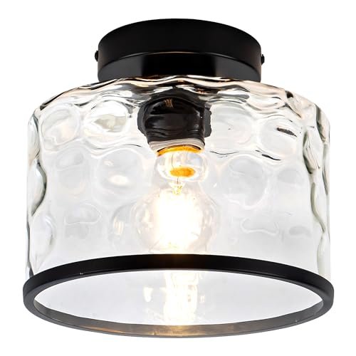 Zlepmlla Glass Ceiling Light, Black Semi Flush Mount...