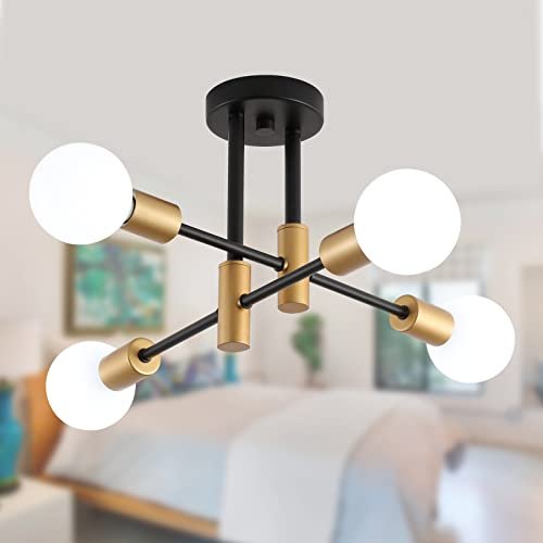 MEIXISUE Black and Gold Modern Sputnik Chandelier - 4-Light...