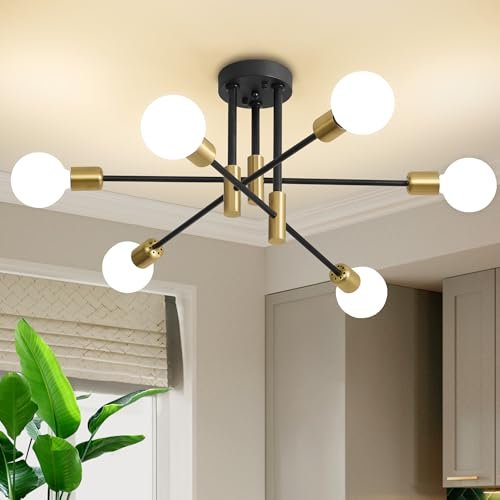 Modern Chandelier Ceiling Light Fixture, 6-Light Sputnik...