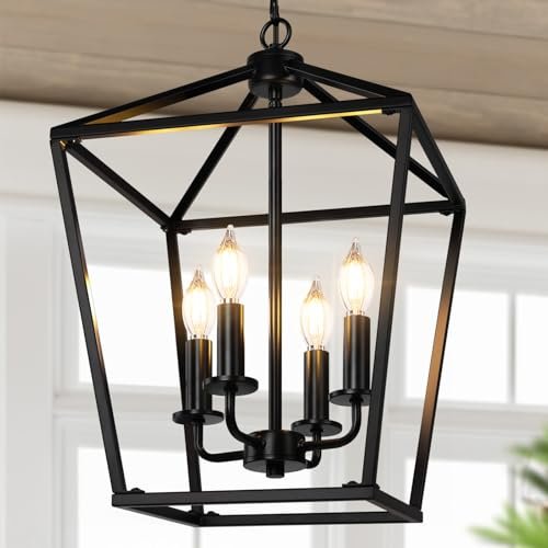 Black Farmhouse Chandelier, 4-Light Foyer Lighting Fixtures...