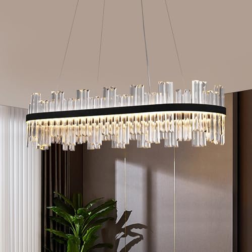 Black Led Modern Crystal Chandelier,Rectangle Chandeliers...