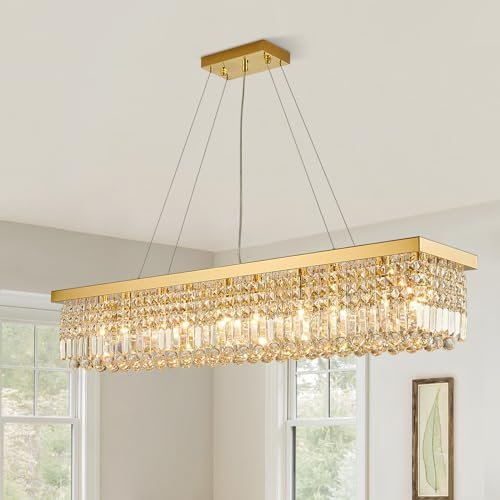 Siljoy Rectangular Gold Crystal Chandelier for Dining Room