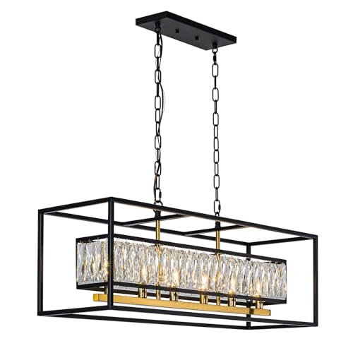 Vezzio Modern Black and Gold Rectangle Crystal Dining...