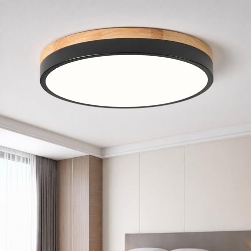 VIOLOEMI Modern Wood Black Flush Mount Ceiling Light Fixture