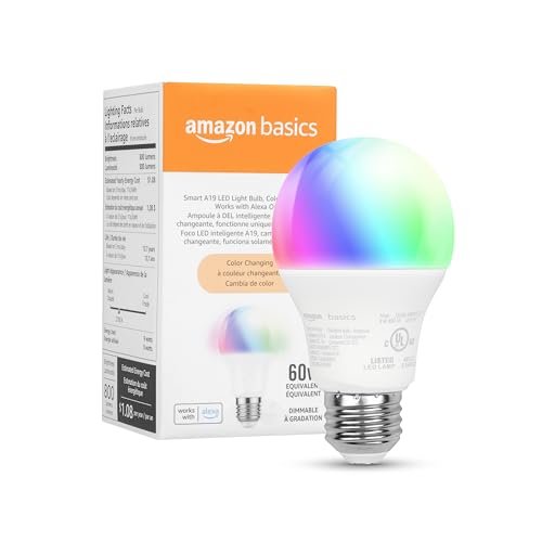 Amazon Basics Smart A19 LED Light Bulb, Color Changing WiFi