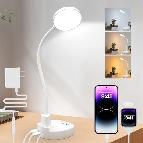 15W LED Desk Lamp with USB Charging, Dimmable, 3 Colors