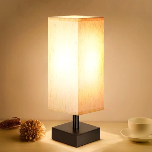 aooshine Small Bedside Table Lamp for Bedroom Cream Shade
