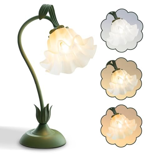 Flower Table Lamp, LED Reading Light Bedside Vintage Green