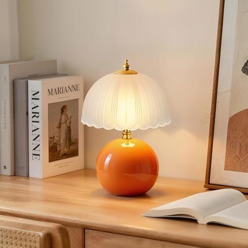 PARTPHONER Mushroom Table Lamp, Ceramic Bedside Lamp with...