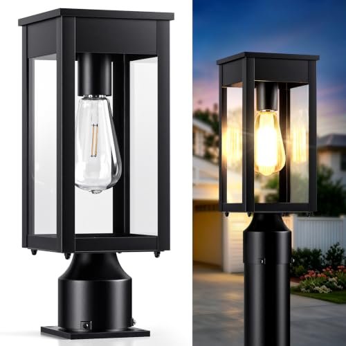 MYHXQ 15.5'' Outdoor Solar Post Light, Dusk to Dawn