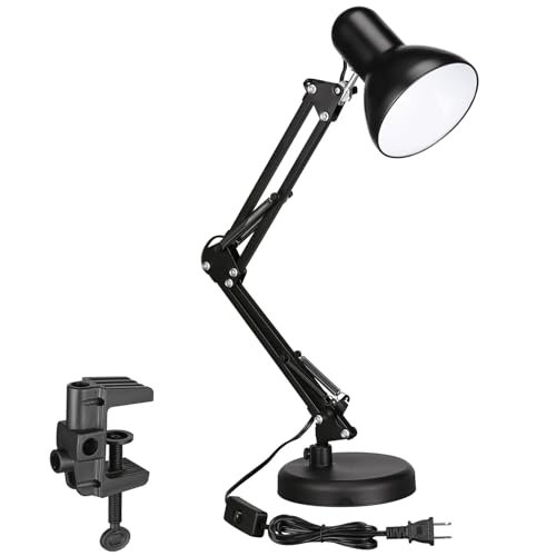 TORCHSTAR Metal Desk Lamp, Adjustable Swing Arm, E26, Black