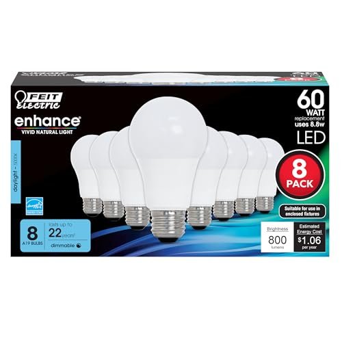 Feit Electric A19 LED Light Bulbs, 60W Daylight