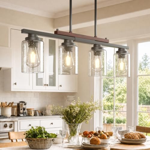 Amico 4-Light Dining Room Light Fixture, Seeded Glass...