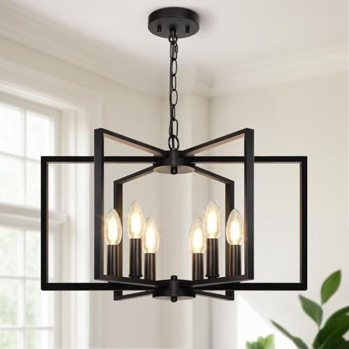 Black Farmhouse Chandelier, 6 Light Geometric Dining Room...
