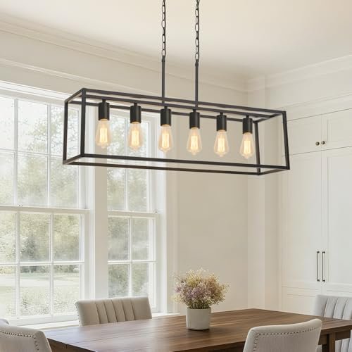 Boncoo 6 Light Black Chandeliers for Dining Room Kitchen